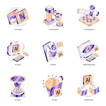 Set of Ai Isometric Illustrations Stock Illustration