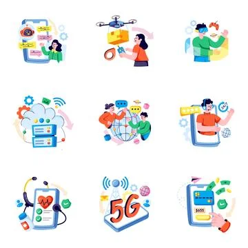 Set of Ai Technology Flat Illustrations Stock Illustration