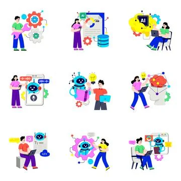 Set of Ai Technology Flat Illustrations Stock Illustration
