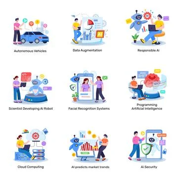 Set of Ai Technology Flat Illustrations Stock Illustration