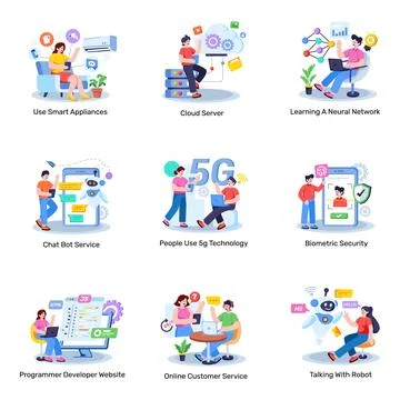 Set of Ai Technology Flat Illustrations Stock Illustration