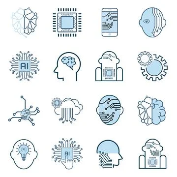 Set of AI technology icon vector, modern artificial intelligence such as ro.. 库存插图