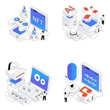 Set of Ai Technology Isometric Illustrations Stock Illustration