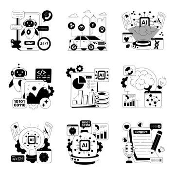 Set of Ai Technology Solid Illustrations Stock Illustration