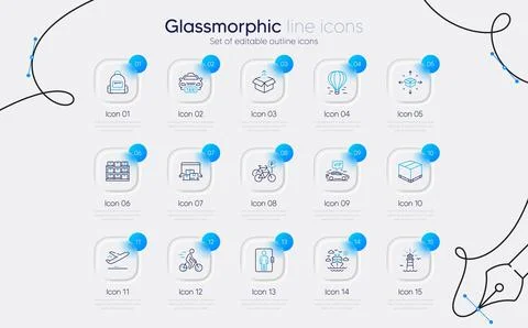 Set of Air balloon, Send box and Plane line icons for web app. Pictogram icon Stock Illustration