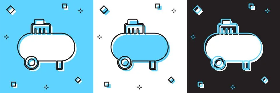Set Air compressor icon isolated on blue and white, black background. Vector 스톡 일러스트