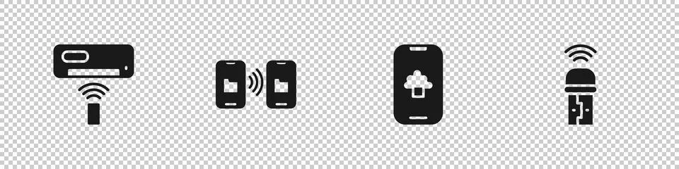 Set Air conditioner, Data transfer and storage, Cloud technology data and Usb Stock Illustration