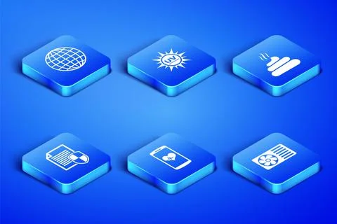 Set Air conditioner, Earth globe, Smartphone with heart rate, Document Illustrazione stock