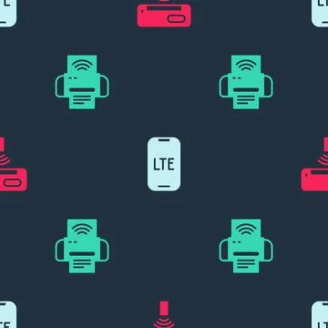 Set Air conditioner, LTE network and Smart printer system on seamless pattern Stock Illustration