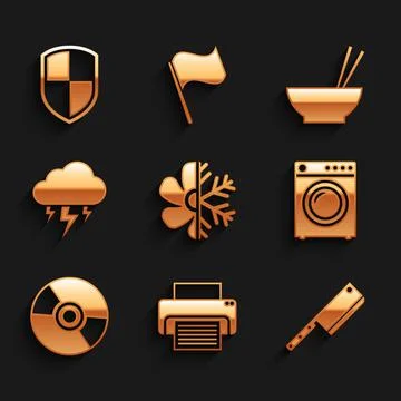 Set Air conditioner, Printer, Meat chopper, Washer, CD or DVD disk and Storm Stock Illustration