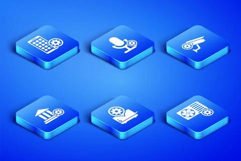 Set Air conditioner setting, Mobile Apps, Toaster, Bank building, Microphone and Ilustración de archivo