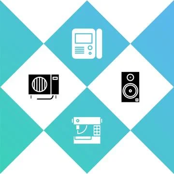 Set Air conditioner, Sewing machine, House intercom system and Stereo speaker Stock Illustration