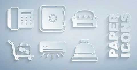 Set Air conditioner, Sofa, Trolley suitcase, Hotel service bell, Safe and Illustrazione stock