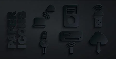 Set Air conditioner, Usb wireless adapter, No usb cable cord, Cloud download Stock Illustration