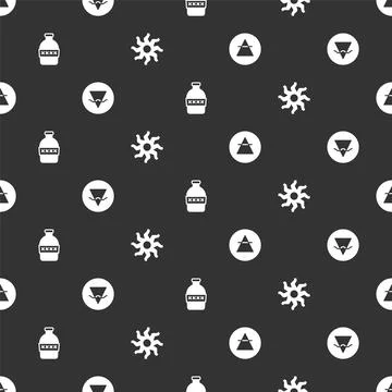 Set Air element, Earth, Bottle of water and Sun on seamless pattern. Vector Stock Illustration