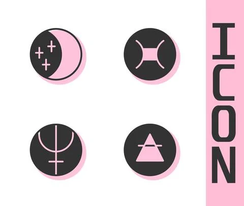 Set Air element, Eclipse of the sun, Neptune planet and Gemini zodiac icon Stock Illustration