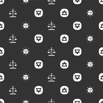 Set Air element, Sun, Libra zodiac and Earth on seamless pattern. Vector Illustrazione stock