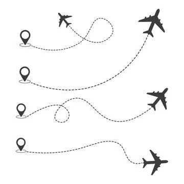 Set of air plane route with dashed line and location icon Stock Illustration