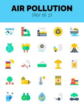 Set of Air Pollution flat icons for logo &amp; web. Vector illustration Stock Illustration