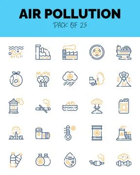Set of Air Pollution Two Color icons for logo &amp; web. Vector illustration Stock Illustration