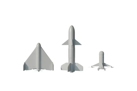 A set of aircraft: a drone, an interceptor, and a missile on a white backgr.. Stock Illustration