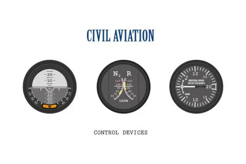 Set of aircraft instruments. Control of devices collection Stock Illustration