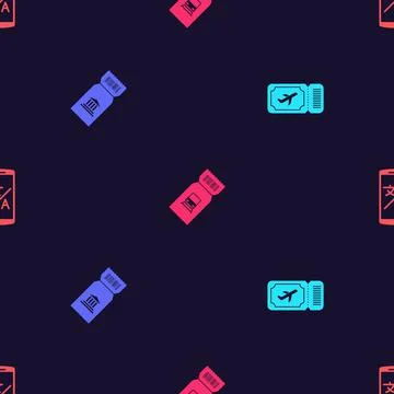 Set Airline ticket, Museum, Train and Online translator on seamless pattern イラスト素材