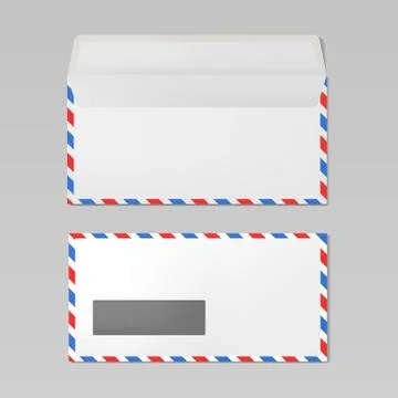 Set of airmail envelopes open and closed view, realistic mockup Stock Illustration