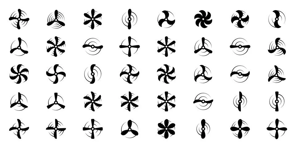 Set of airplane propeller icons. Vector aviation symbols for aircraft, drones 스톡 일러스트