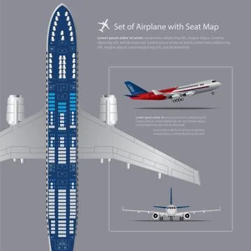 Set of Airplane with Seat Map Isolated Vector Illustration Stock Illustration