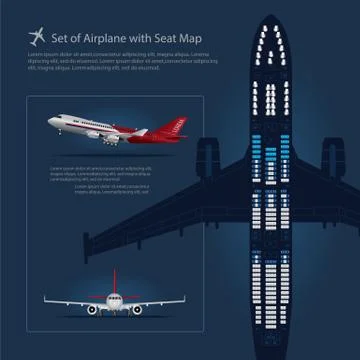Set of Airplane with Seat Map Isolated Vector Illustration Stock Illustration