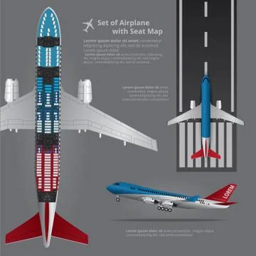 Set of Airplane with Seat Map Isolated Vector Illustration Stock Illustration