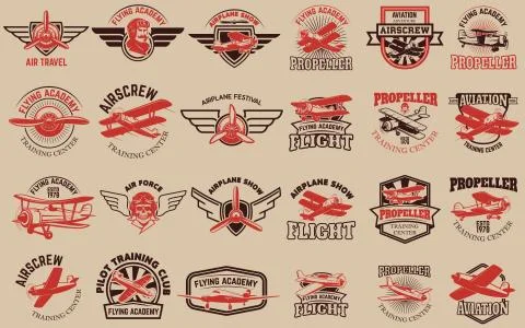 Set of airplane training center emblems. Design elements for log イラスト素材