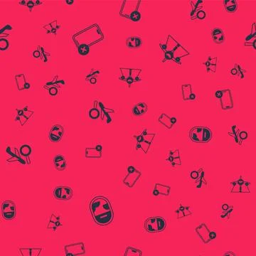 Set Airplane window, No cell phone, search and Plane on seamless pattern. Vector Stock Illustration