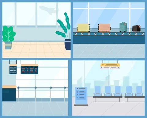 Set of Airport Elements and Halls, Air Travel イラスト素材