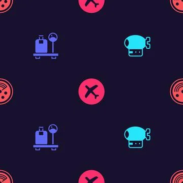 Set Airship, Scale with suitcase, Plane and Radar targets on monitor on seaml 스톡 일러스트