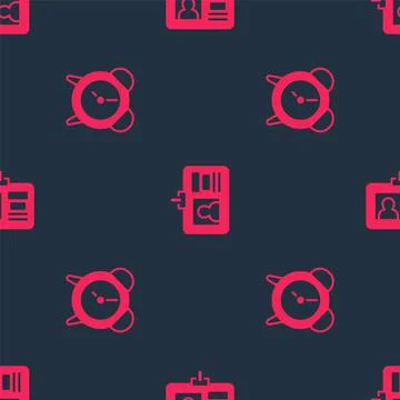 Set Alarm clock and Identification badge on seamless pattern. Vector Stock Illustration