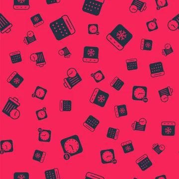 Set Alarm clock app mobile, Calendar, Waste of time and winter on seamless pa Stock Illustration