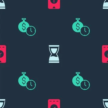 Set Alarm clock app mobile, Old hourglass and Time is money on seamless pat.. Stockillustratie