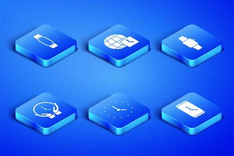 Set Alarm clock app mobile, Smartwatch, Clock, World time and  icon. Vector Illustrazione stock