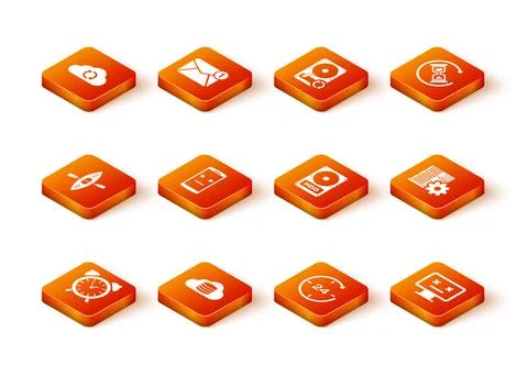 Set Alarm clock, Cloud database, Kayak and paddle, Dead mobile, Clock 24 hours Illustrazione stock