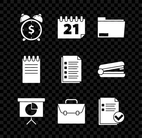 Set Alarm clock with dollar symbol, Presentation financial board graph, schedule Stock-Illustration
