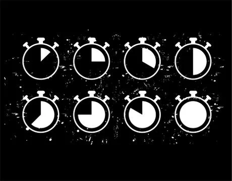 Set Alarm Clock Flat Icon on black background in vector illustration Stock Illustration