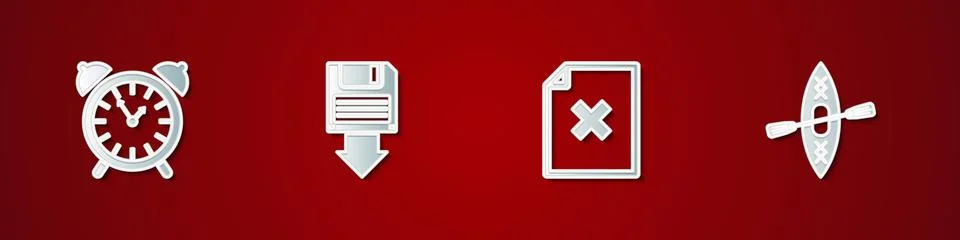 Set Alarm clock, Floppy disk backup, Delete file document and Kayak and paddl Stock-Illustration