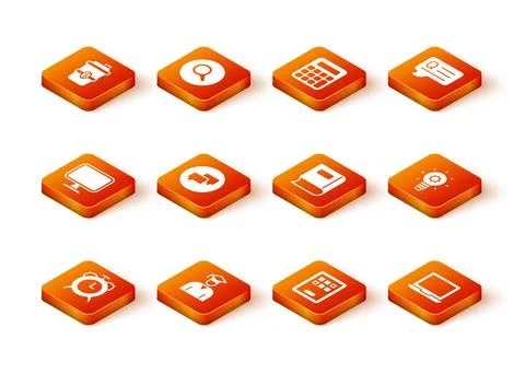 Set Alarm clock, Graduate and graduation cap, Computer monitor, Speech bubble Stock Illustration