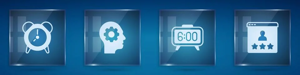 Set Alarm clock, Human head with gear inside, Digital alarm and Customer pr.. イラスト素材
