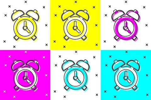 Set Alarm clock icon isolated on color background. Wake up, get up concept. T Ilustração Stock