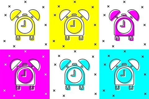 Set Alarm clock icon isolated on color background. Wake up, get up concept. Time Ilustração Stock