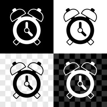 Set Alarm clock icon isolated on black and white, transparent background. Wak Stock Illustration