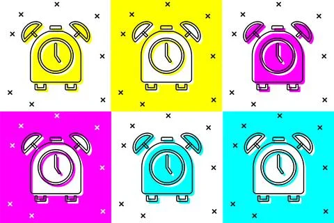 Set Alarm clock icon isolated on color background. Wake up, get up concept. T Stock Illustration